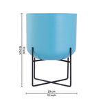 Blue Metal Table Planter With Stand For Indoor Plants And Flowers