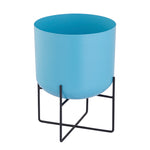 Blue Metal Table Planter With Stand For Indoor Plants And Flowers