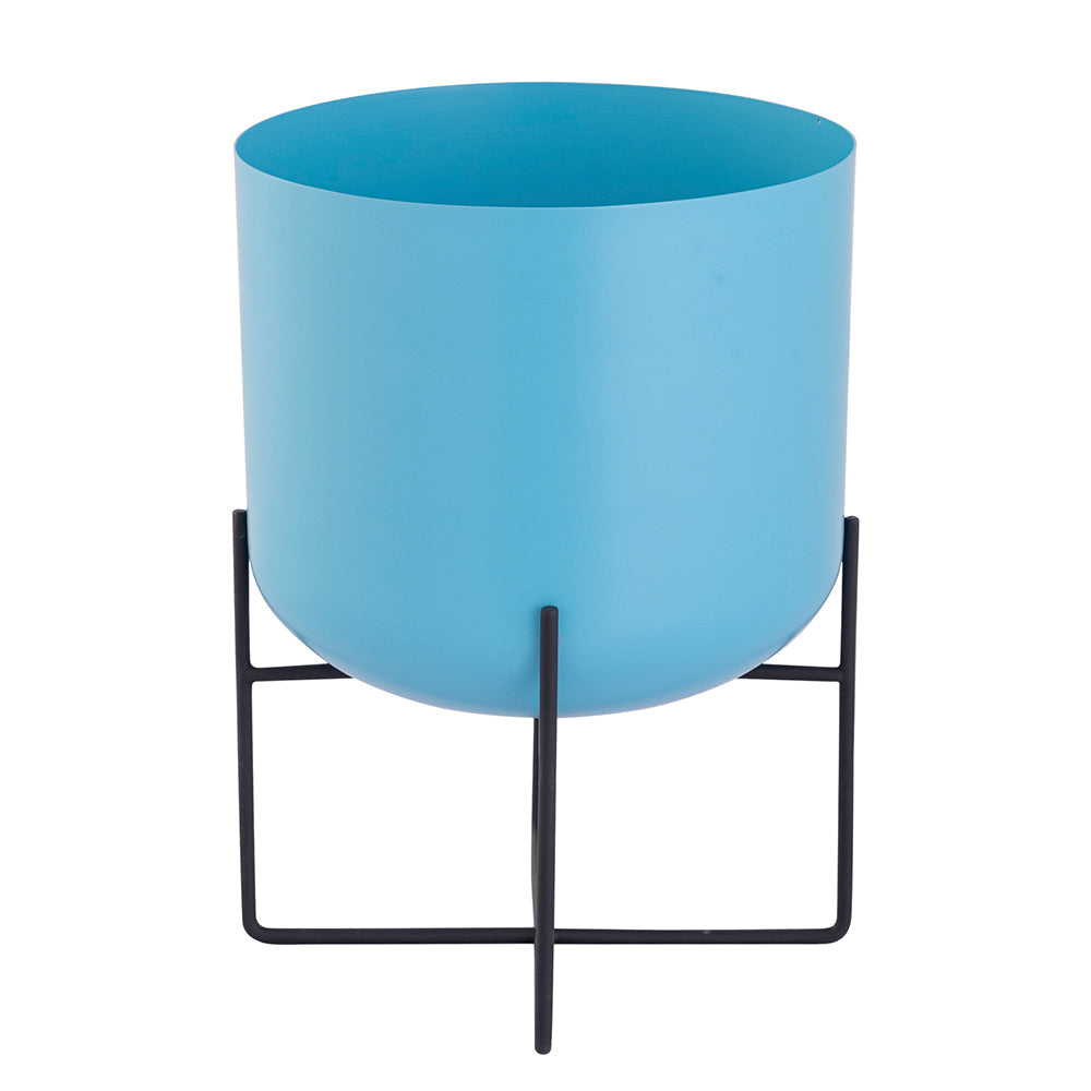 Blue Metal Table Planter With Stand For Indoor Plants And Flowers