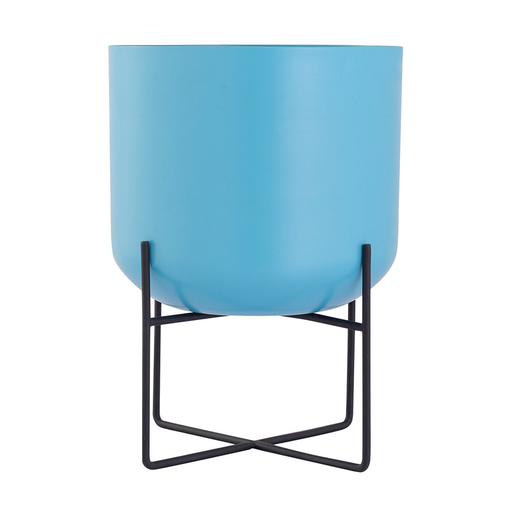 Blue Metal Table Planter With Stand For Indoor Plants And Flowers
