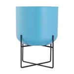 Blue Metal Table Planter With Stand For Indoor Plants And Flowers