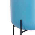 Blue Metal Table Planter With Stand For Indoor Plants And Flowers