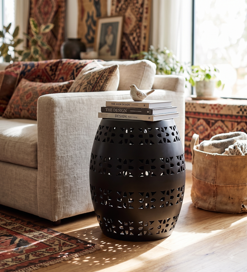 Orix Metal Drum Shaped Side Table - Black