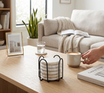 Marble Coasters With Metal Stand, Pack Of 6 - White