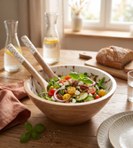 Wooden Serving And Decor Bowl With Spoon For Home, Kitchen And Office Beige