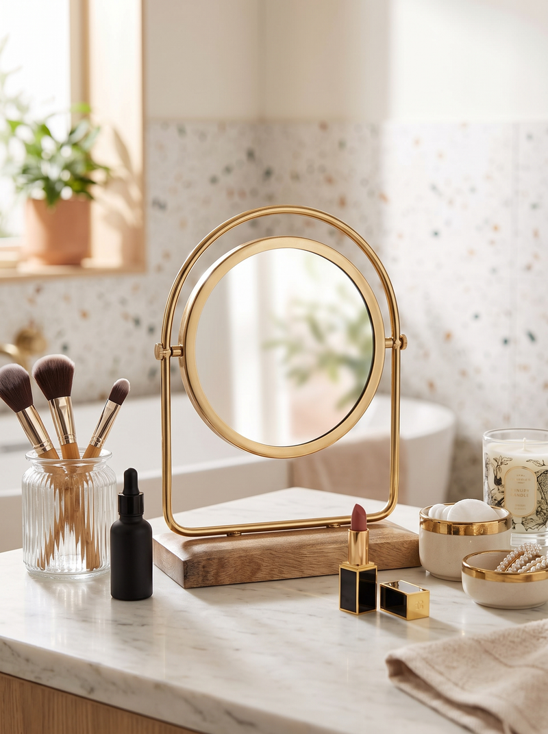 Wooden Vanity Mirror - Gold