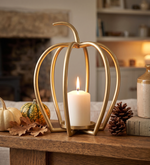 Pumpkin Shaped Metal Candle Holder - Gold