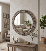 Round Wall Mirror With Wooden Frame - Natural