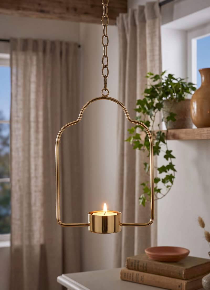 Metal Hanging Tealight Holder - Gold