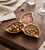 3 Attached Leaf Metal Serveware - Gold