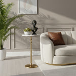 Metal Side Table With Marble Top - Gold & White