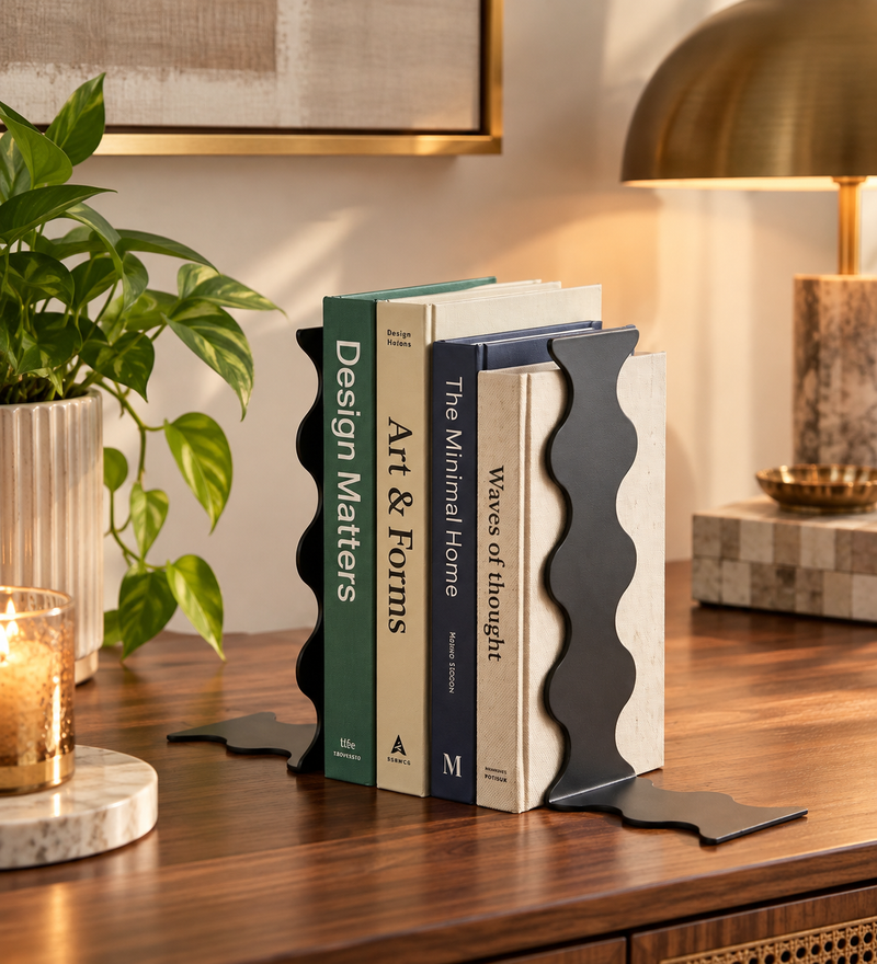 Wavy Metal Bookend - Black