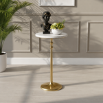 Metal Side Table With Marble Top - Gold & White