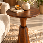 Noiré Sculpt Pedestal Side Table - Brown
