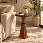 Noiré Sculpt Pedestal Side Table - Brown