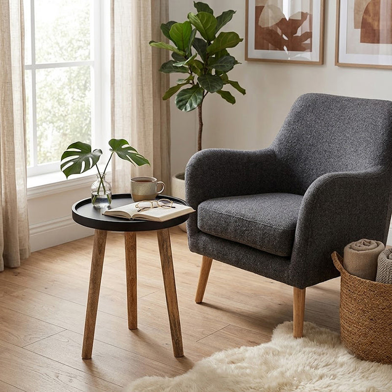 Tripod Wooden Side Table, Small - Natural & Black