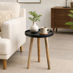Tripod Wooden Side Table, Small - Natural & Black