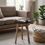Tripod Wooden Side Table, Small - Natural & Black