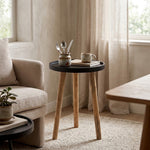 Tripod Wooden Side Table, Small - Natural & Black