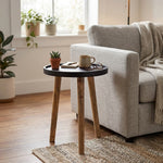 Tripod Wooden Side Table, Small - Natural & Black
