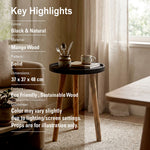 Tripod Wooden Side Table, Small - Natural & Black