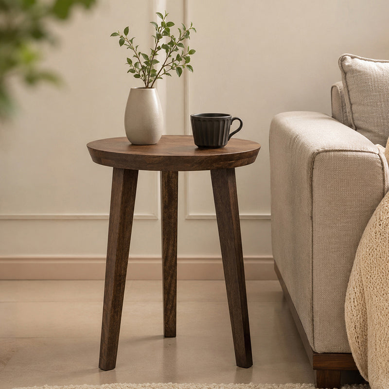 Orb Wooden Side Table, Medium - Brown