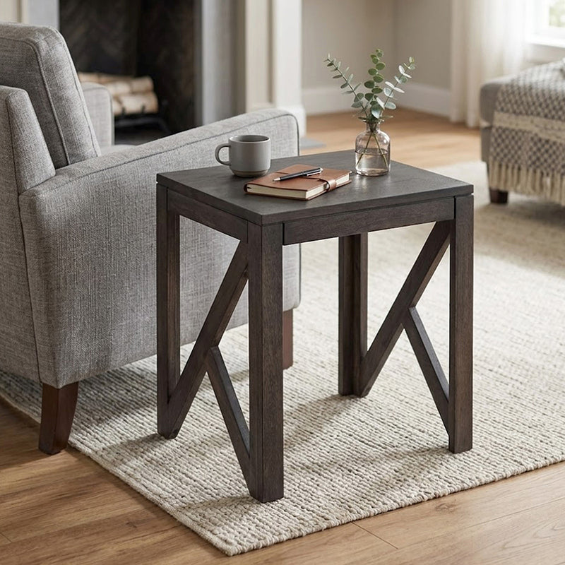 Cross Wooden Side Table, Small - Brown