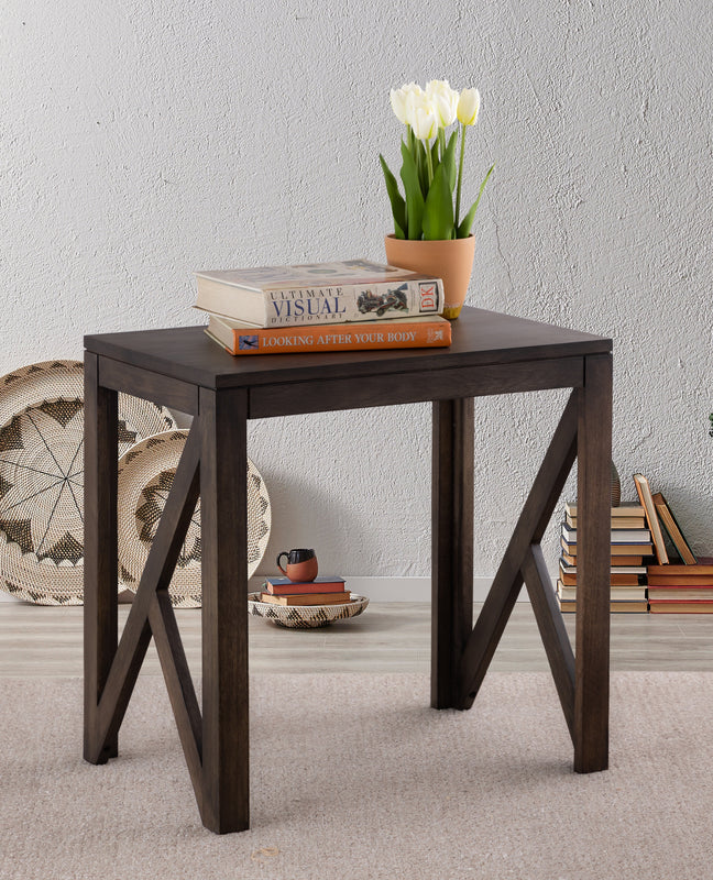 Cross Wooden Side Table, Large - Brown