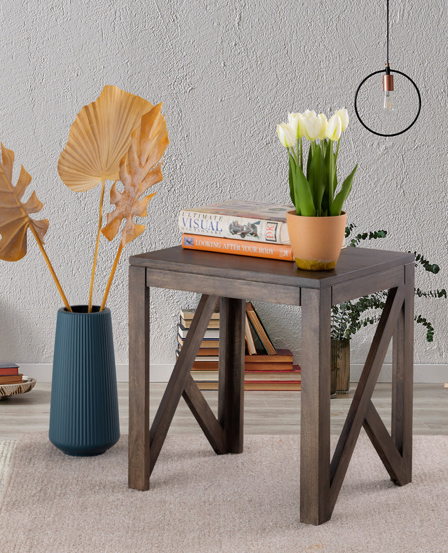 Cross Wooden Side Table, Small - Brown