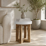 Denzo Wooden Stool - White & Natural