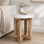 Denzo Wooden Stool - White & Natural