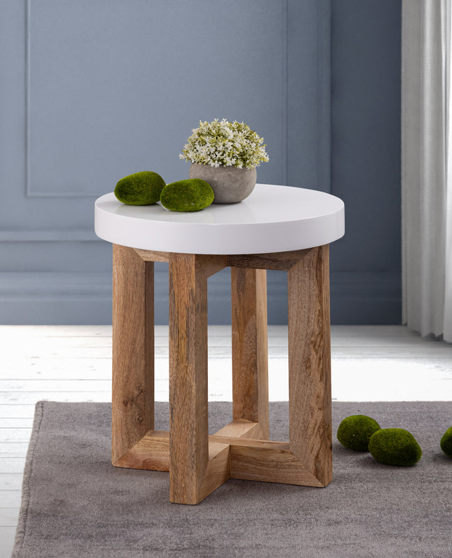 Denzo Wooden Stool - White & Natural
