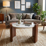 Stela Wooden Coffee Table With Marble Top - Brown