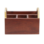Wooden Cutlery Holder With Metal Handle For Dining Room, Kitchen And Desk