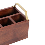 Wooden Cutlery Holder With Metal Handle For Dining Room, Kitchen And Desk