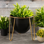 Black Metal Table Planter With Stand For Indoor Plants And Flowers