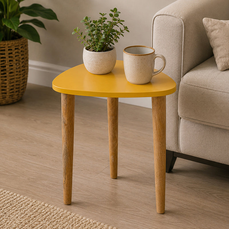Avira Wooden Side Table, Small - Yellow