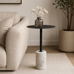 Emmy Metal Side Table With Marble Base  - Black