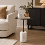 Emmy Metal Side Table With Marble Base  - Black