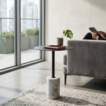 Emmy Metal Side Table With Marble Base  - Black