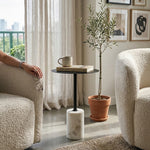 Emmy Metal Side Table With Marble Base  - Black