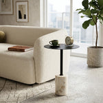 Emmy Metal Side Table With Marble Base  - Black