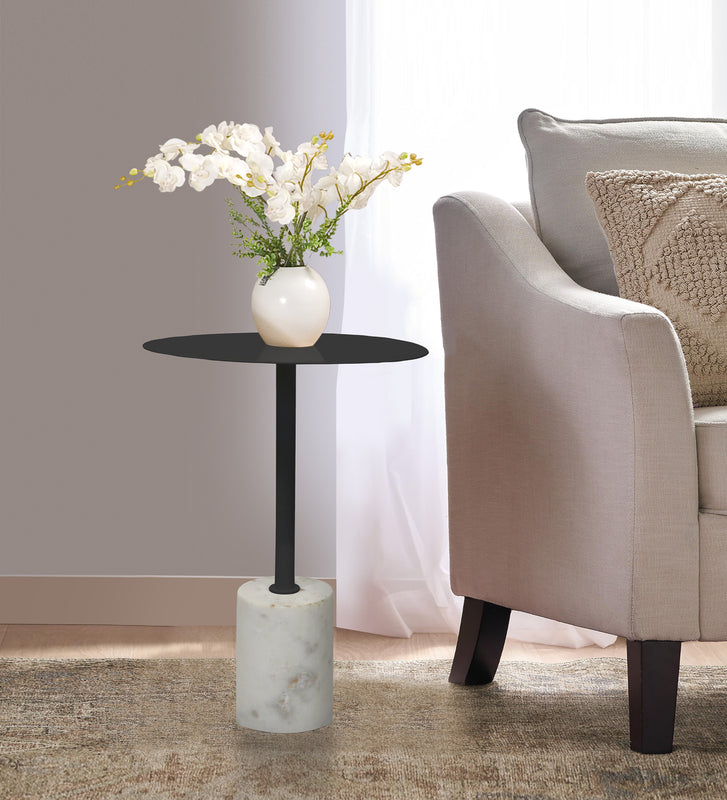 Emmy Metal Side Table With Marble Base  - Black