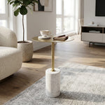 Emmy Metal Side Table With Marble Base - Gold