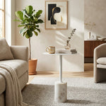 Emmy Metal Side Table With Marble Base - White