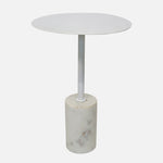 Emmy Metal Side Table With Marble Base - White