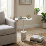 Emmy Metal Side Table With Marble Base - White