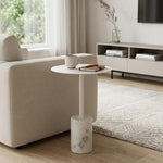 Emmy Metal Side Table With Marble Base - White