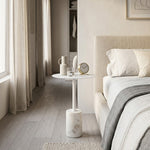 Emmy Metal Side Table With Marble Base - White