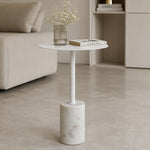Emmy Metal Side Table With Marble Base - White